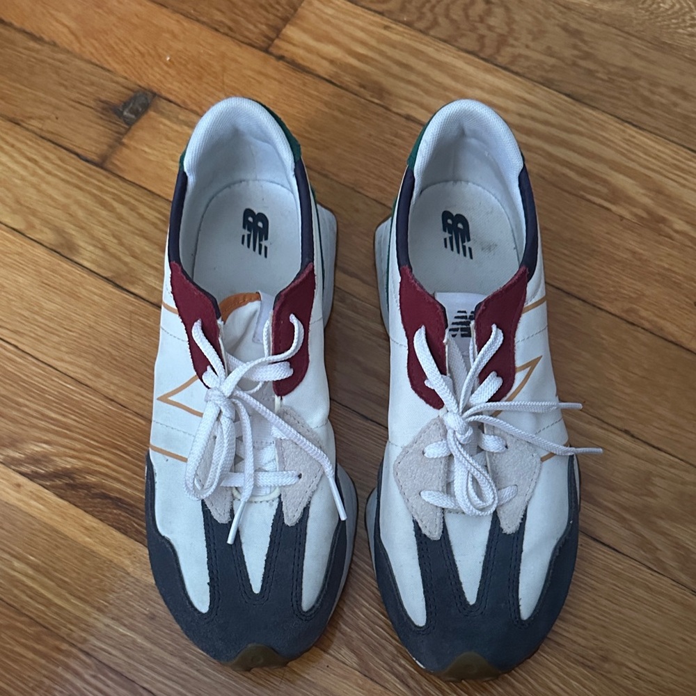 New Balance White Sneakers with Red and Green Accents
